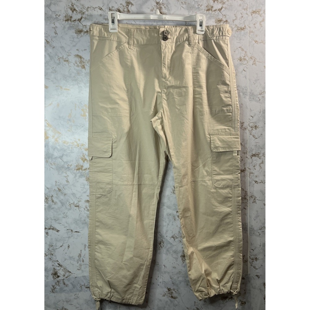Blossom & Clover Pants Womens 14 Beige Cargo Jogger Bush Pockets Ankle Tie NWT